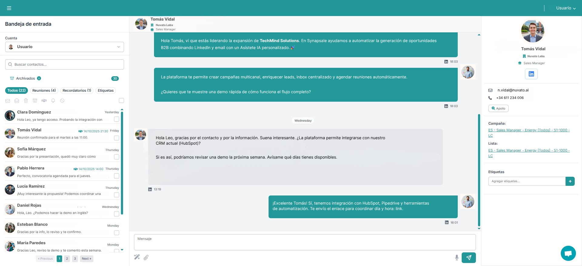 Tablero de analítica comercial en Synapsale